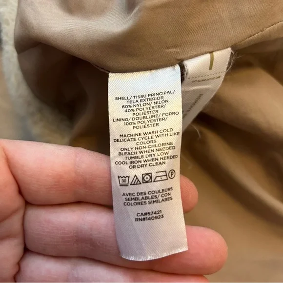 LOFT Cream Herringbone Faux Fur Midi one button coat size XS - Picture 9 of 10